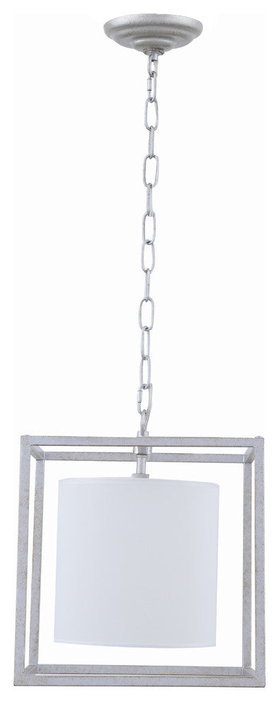 Vintage Silver Finish And White Shade 1-Light Pendant