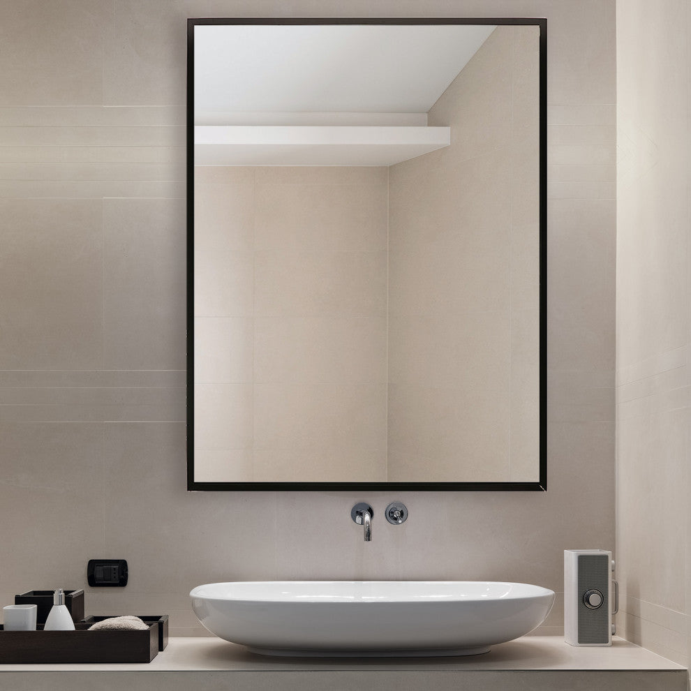 Black Aluminum Narrow Framed Mirror, 36x48