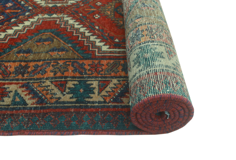 Fine Vintage Distressed Lanny Red/Ivory Runner, 3'5 x 10'0