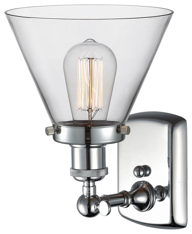 Large Cone 1-Light Sconce, Polished Chrome, Clear
