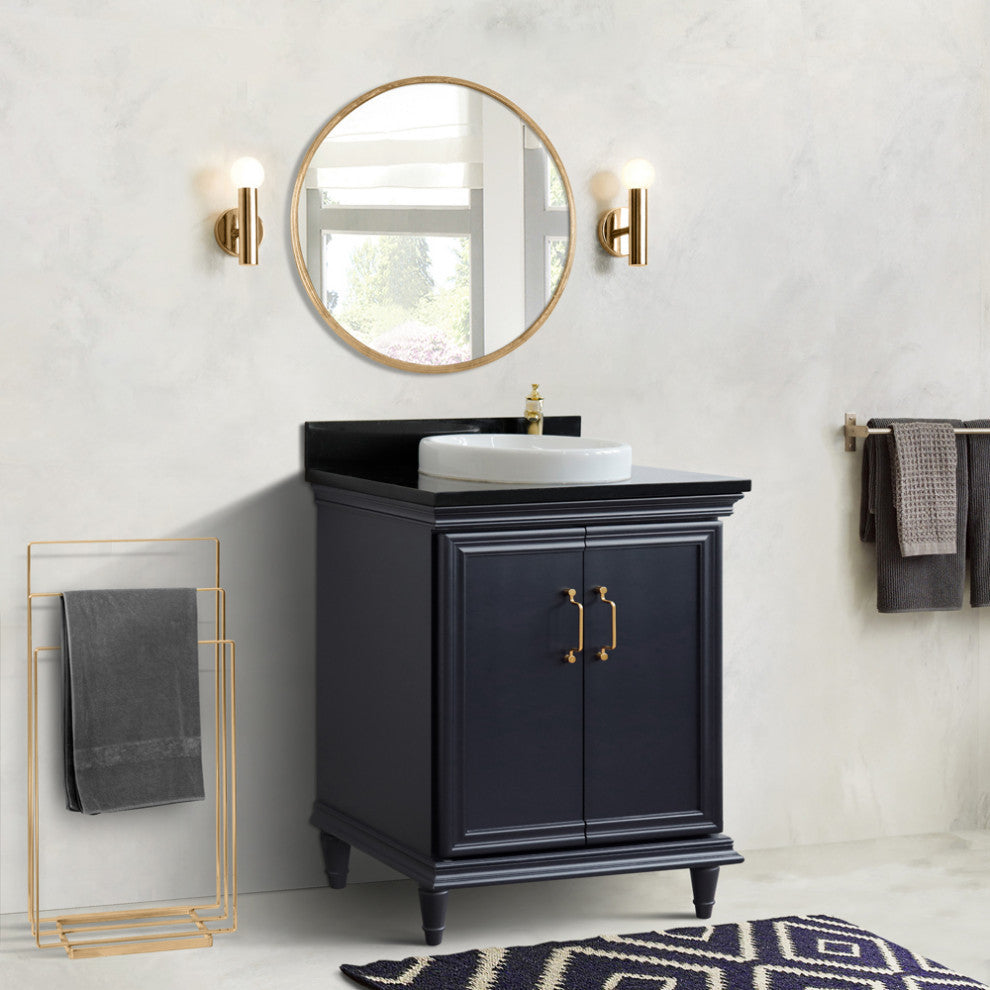 31" Single Vanity, Dark Gray Finish With Black Galaxy And Round Sink