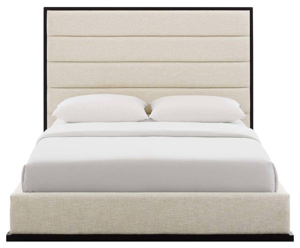 Ashland Queen Upholstered Linen Fabric Platform Bed, Beige