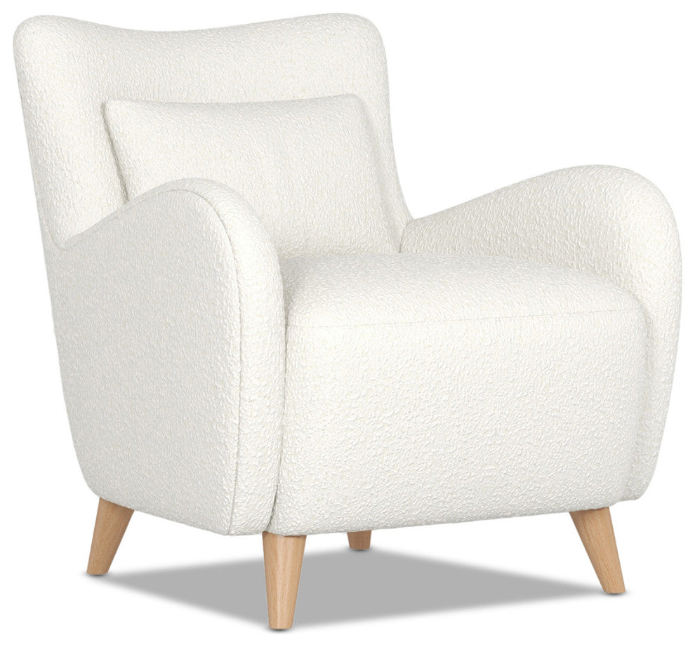 Lune Curved Arm Accent Chair With Lumbar Pillow, Ivory White Boucle