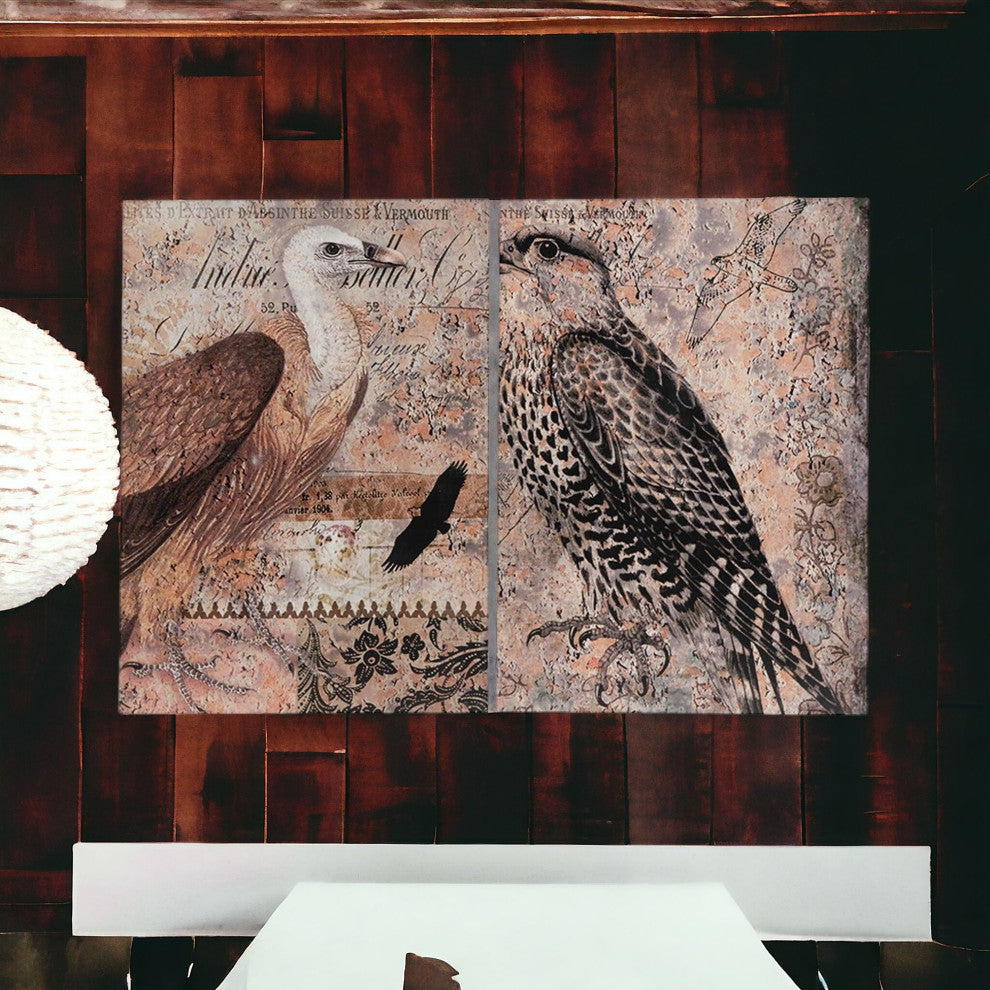 2-Piece Set Antique Post Card Birds Wall Art