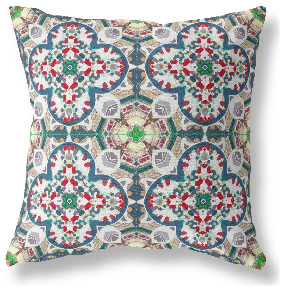 18" Green White Cloverleaf Boho Suede Throw Pillow