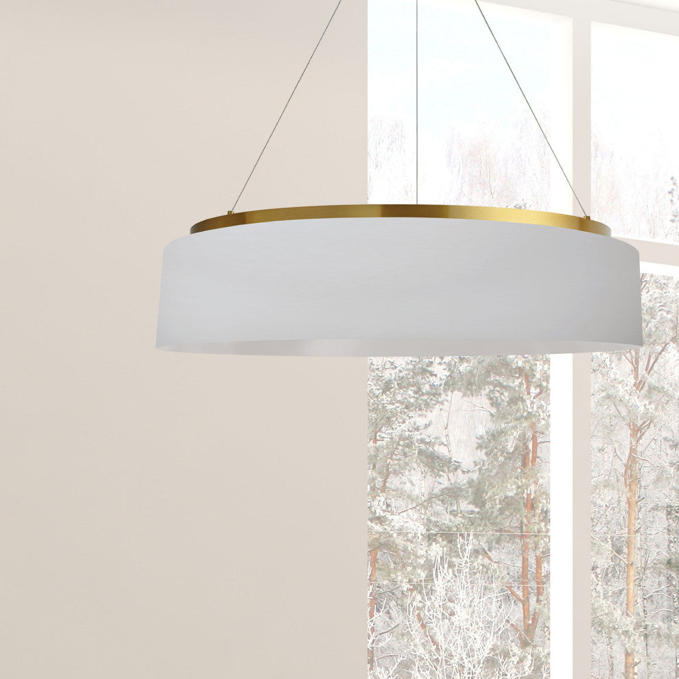 Circulo Modern 1 Light White Aged Brass Fabric Chandelier