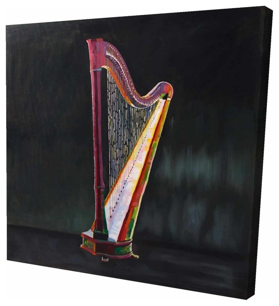 Colorful Realistic Harp, Fine Art Gallery Wrapped Canvas, 24"x24"