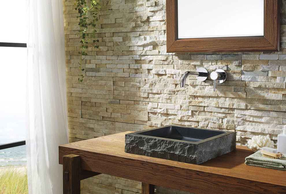 Virtu Neril Natural Stone Bathroom Vessel Sink, Shanxi Black Granite