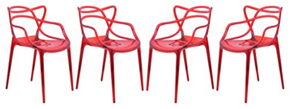 LeisureMod Milan Modern Wire Design Chair, Set of 4 Red