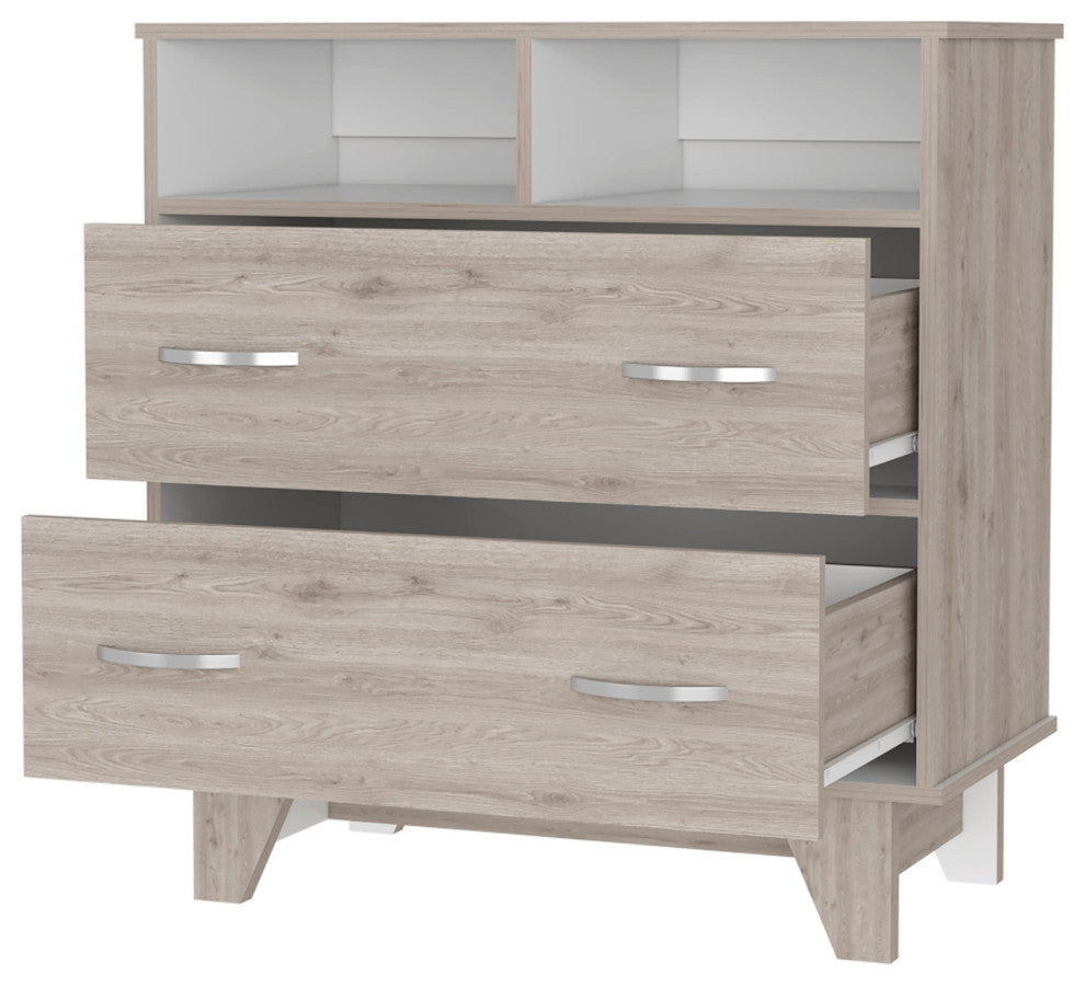 Portobelo Two Drawer Dresser, Two Shelves, Superior Top, Four Legs