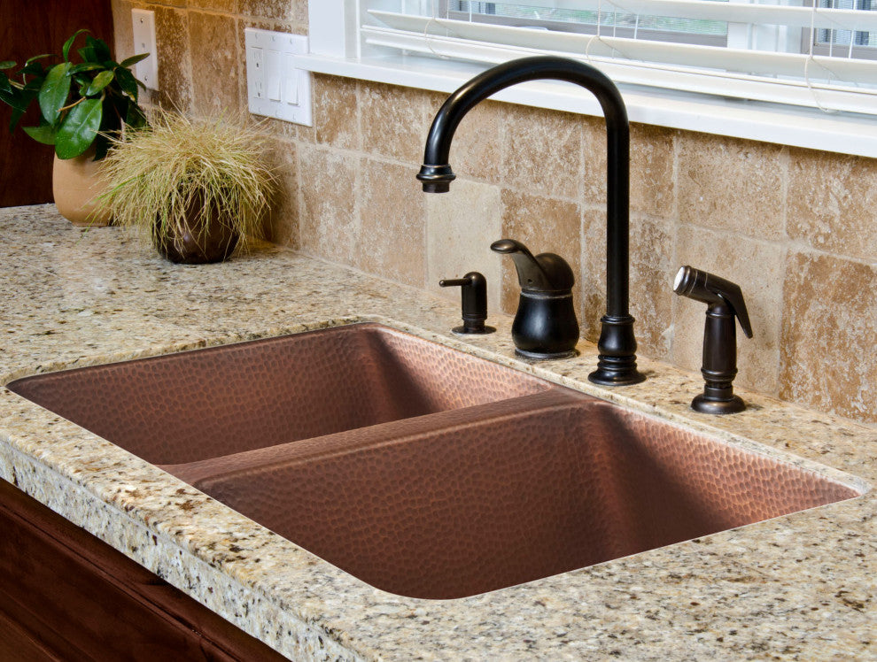 Rivera Copper 32" Double Bowl Undermount Kitchen Sink