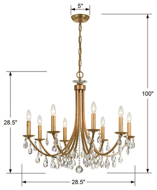 Crystorama 8828-GA-CL-MWP, 8-Light Chandelier, Antique Gold