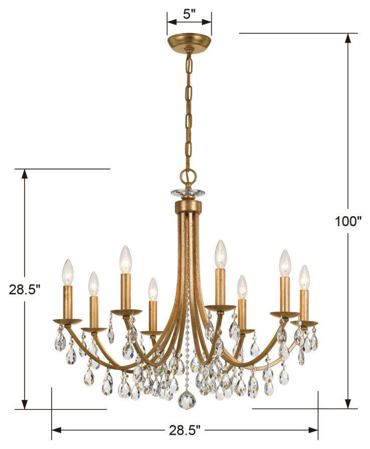 Crystorama 8828-GA-CL-MWP, 8-Light Chandelier, Antique Gold