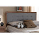 Light Grey Fabric Upholstered Walnut Brown Finished Wood King Size Headboard