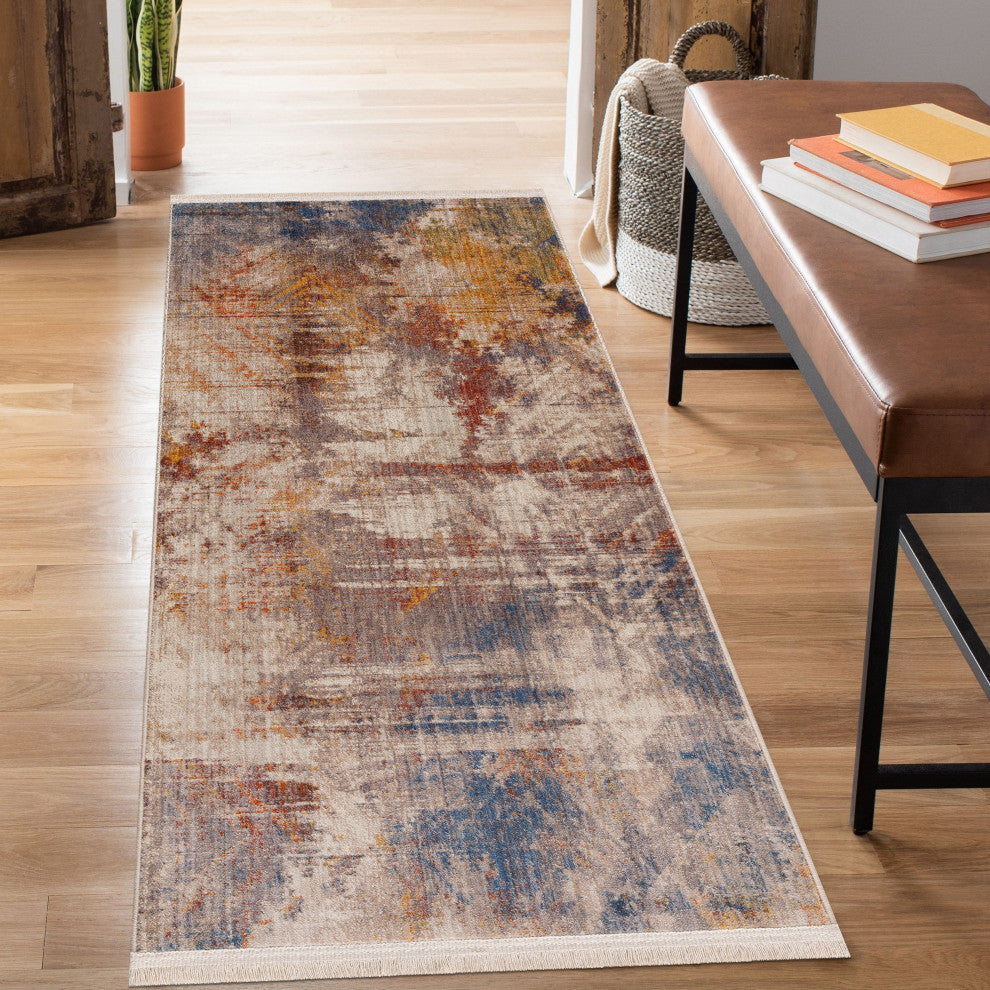 Distressed Geometric Area Rug, 2' X 6'