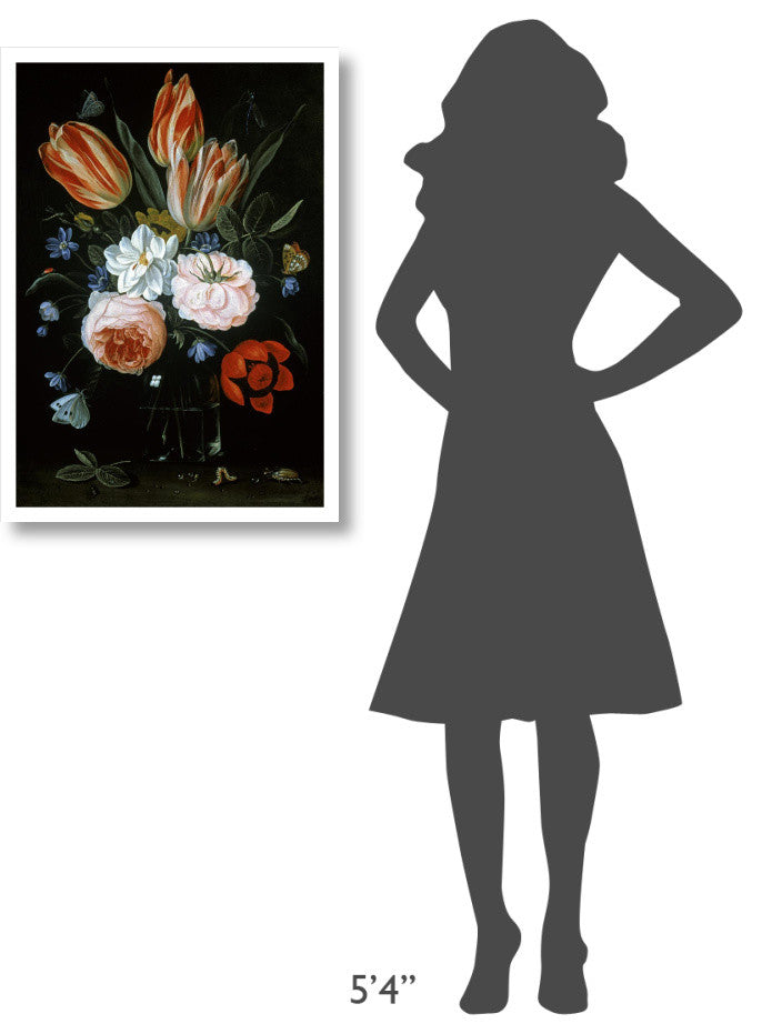 "Tulips and Roses In A Glass Vase" Paper Print by Jan Van Kessel, 23"x32"