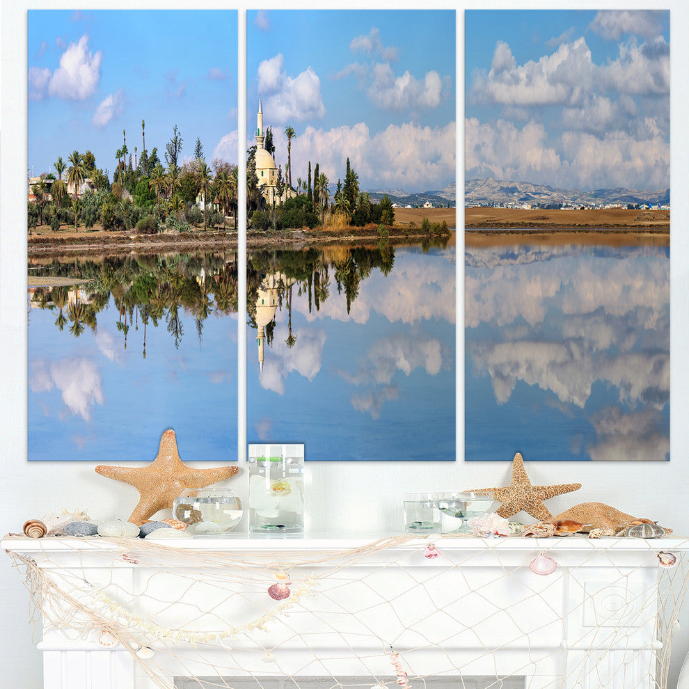 "Hala Sulttan Tekke in Cyprus Panorama" Metal Wall Art, 3 Panels, 36"x28"