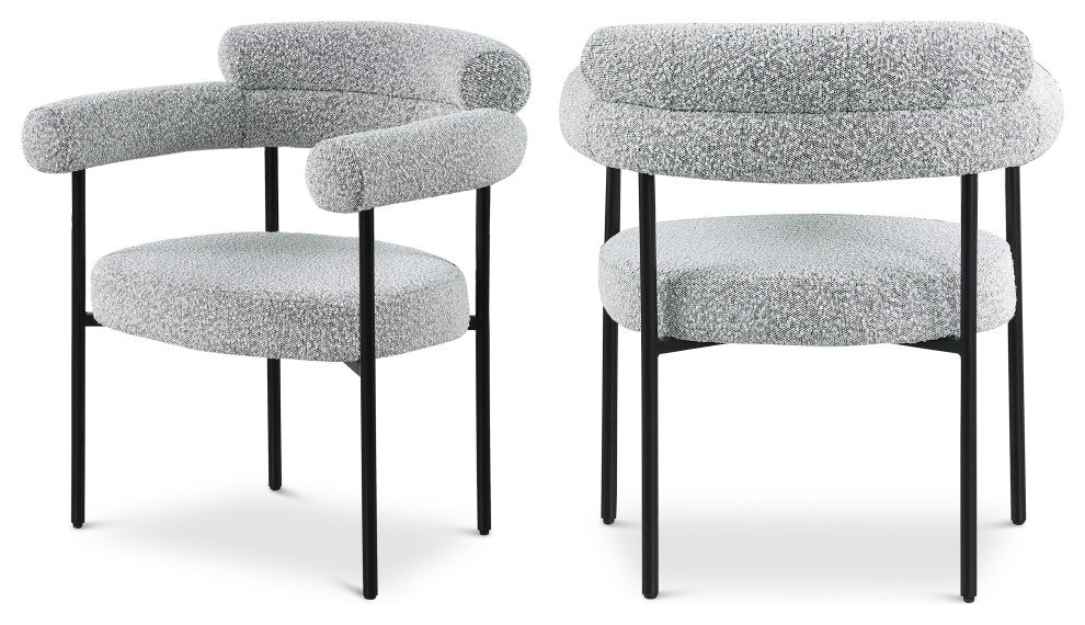 Blake Upholstered Dining Chair, Grey, Boucle Fabric, Matte Black, Set of 2
