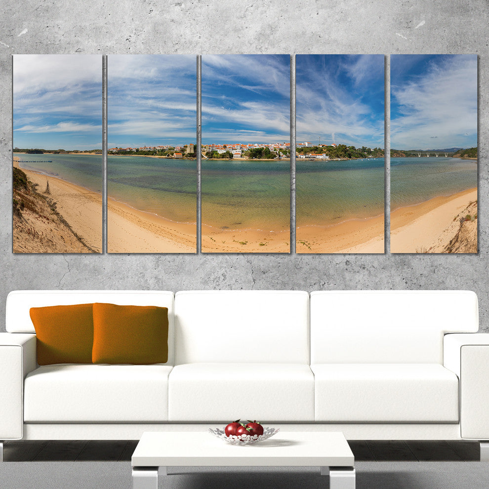 "Portuguese Maritime Village Panorama" Seashore Wall Art, 5 Panels, 60"x28"