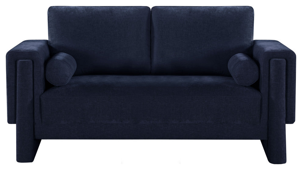 Madeline Chenille Fabric Upholstered Chair, Navy, Loveseat
