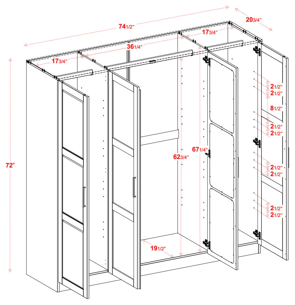 100% Solid Wood Cosmo 4-Door Wardrobe/Armoire/Closet, Gray