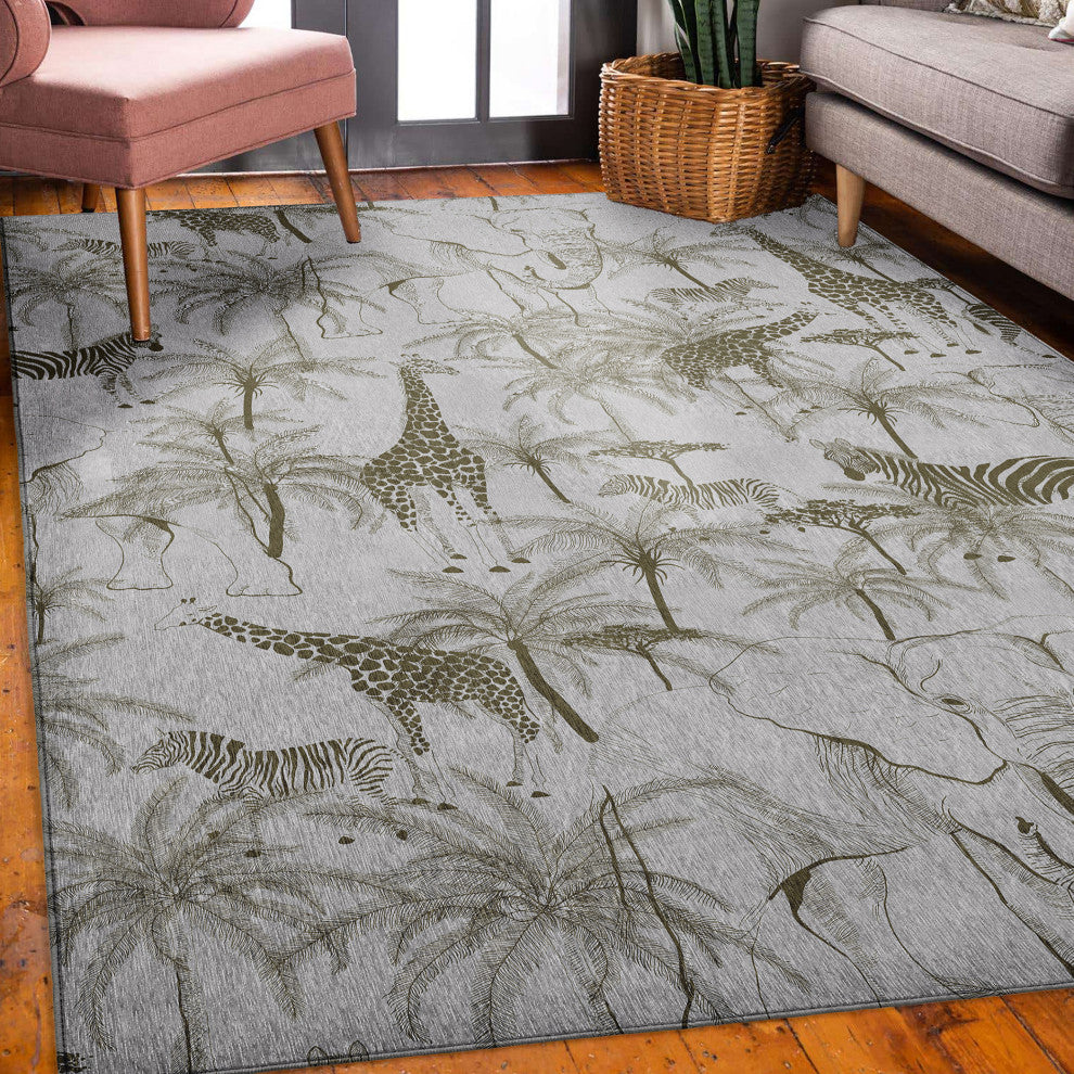 Indoor/Outdoor Tropics TC7 Grey Machine Washable 8' x 10' Rug