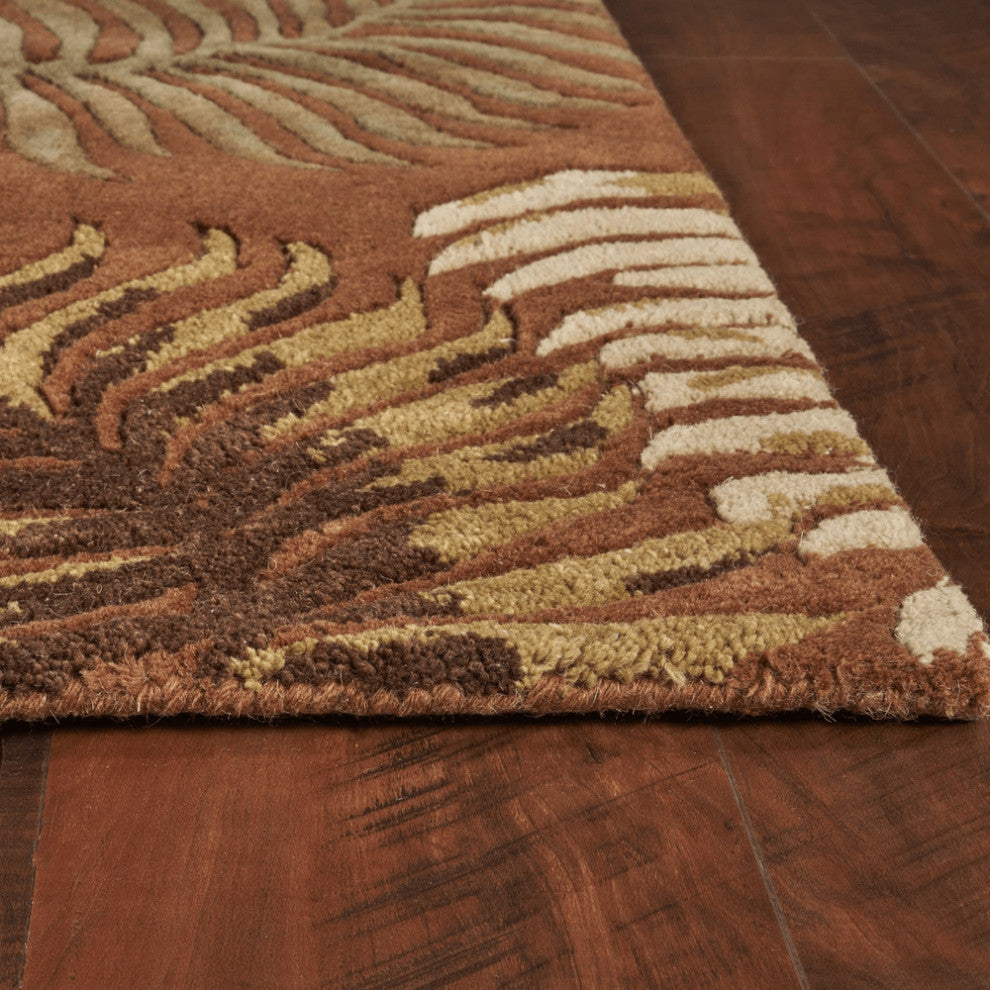 3' X 5' Rust Fern Leaves Wool Area Rug