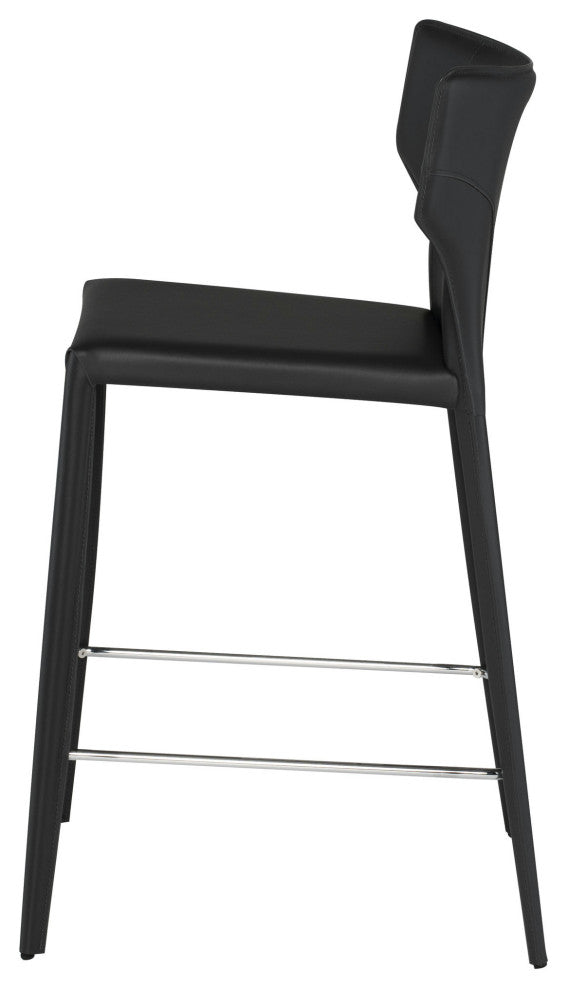 Wayne Counter Stool, Modern Leather Counter Stool, Black