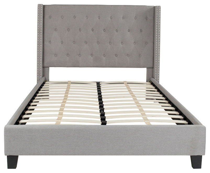 Riverdale Full Size Tufted Platform Bed, Light Gray