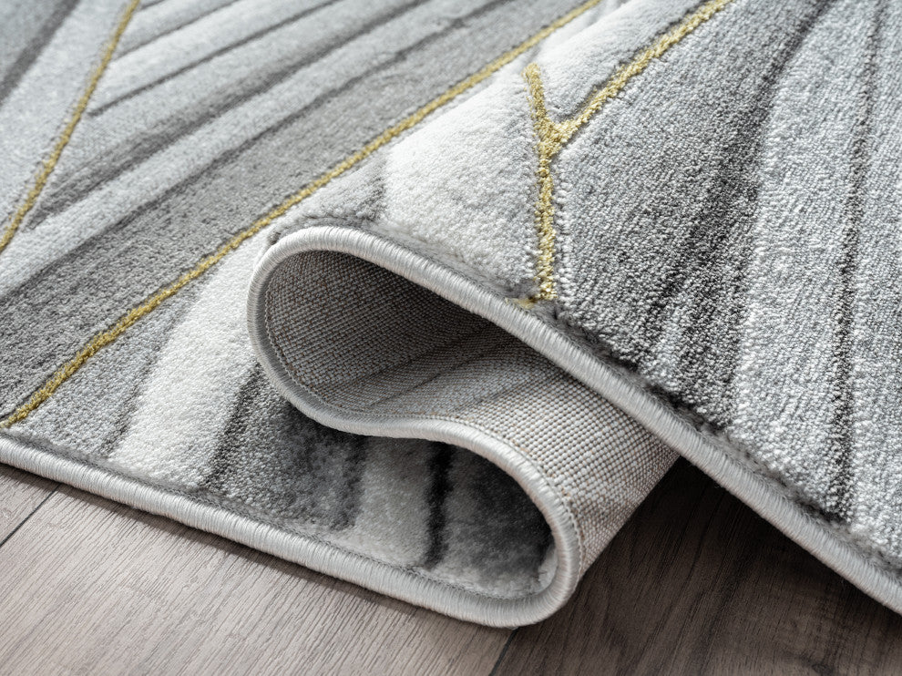 Abani Luna LUN210A Contemporary Grey and Gold Wavy Area Rug