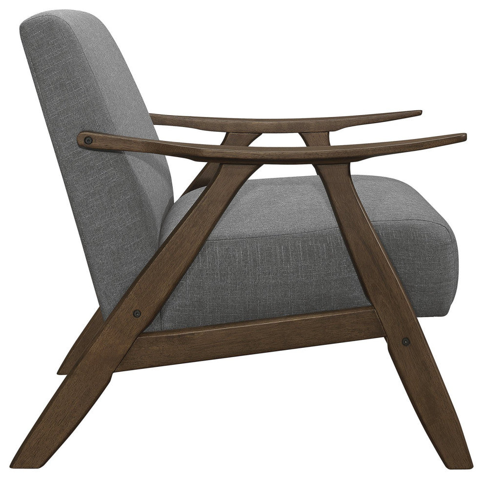 Retro Walnut Accent Chair with Curved Arms and Padded Seat, Gray