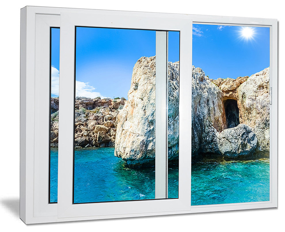 "Open Window To Rocky Sunny Ocean" Seashore Wall Art, 40"x30"