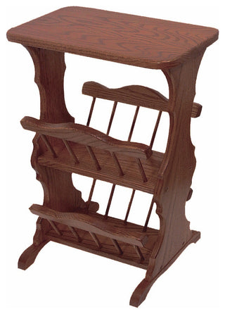 Amish Made Oak Accent Table with Magazine Rack, Earth Tone Stain