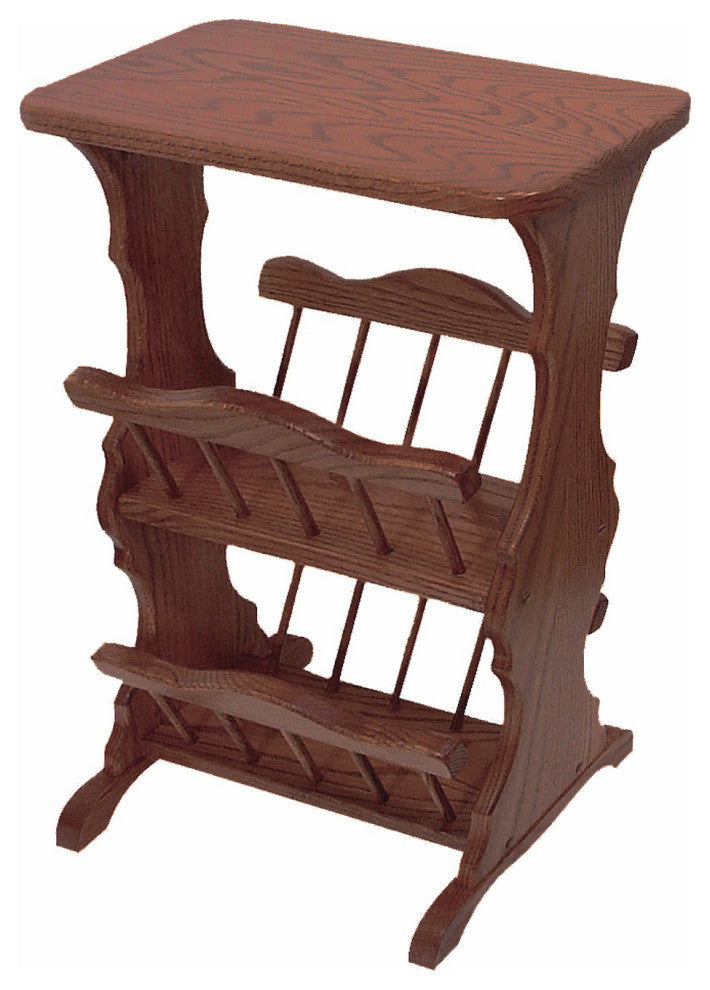 Amish Made Oak Accent Table with Magazine Rack, Earth Tone Stain