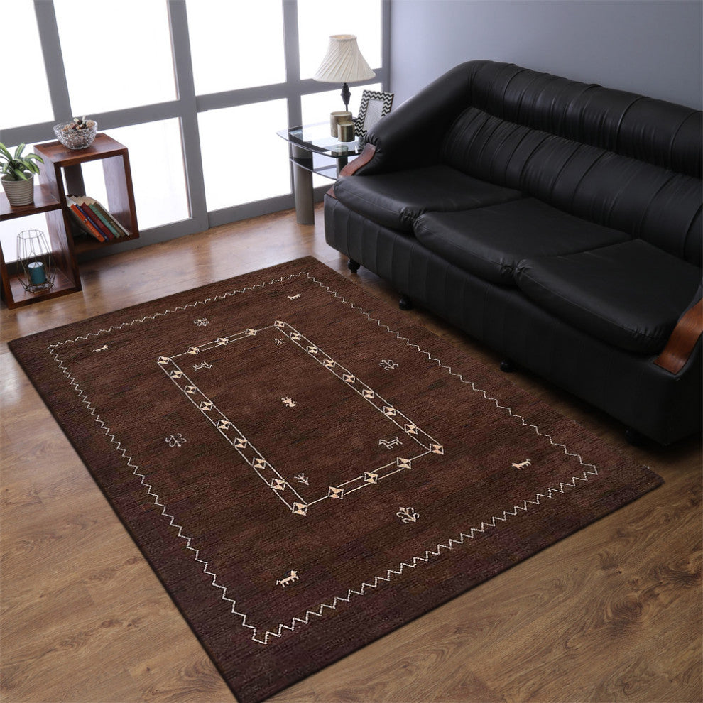 HAND KNOTTED LOOM WOOL ECO-FRIENDLY AREA RUGS - Rectangle, Brown, Contemporary