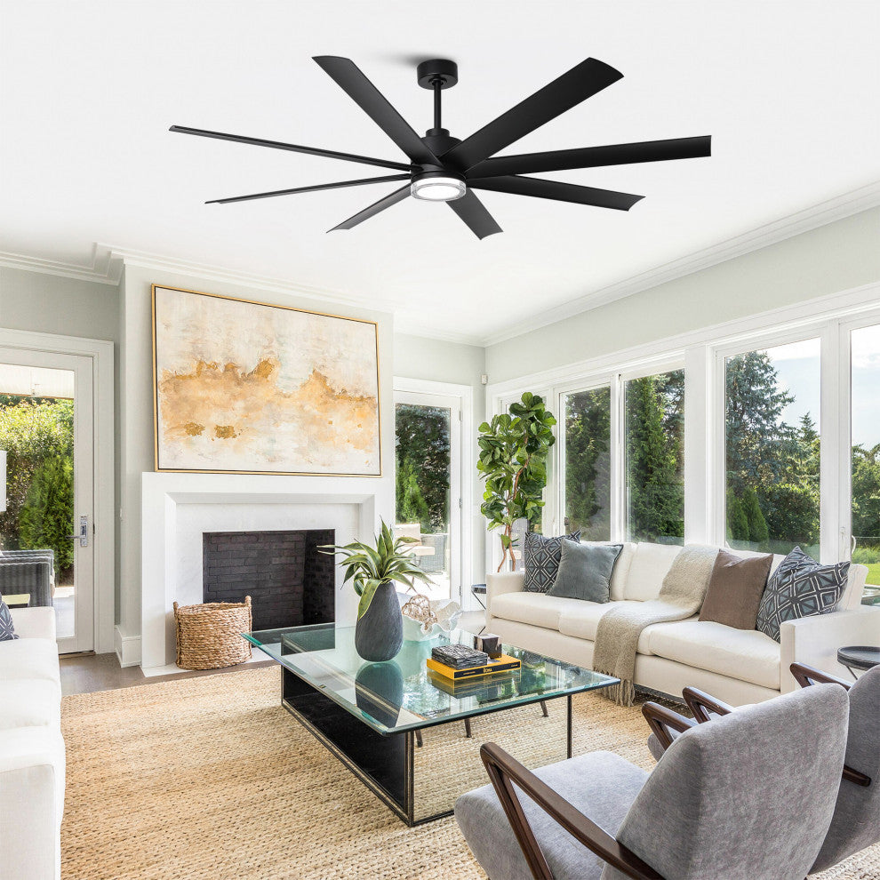 72-inch Modern Black Industrial LED Smart Ceiling Fan with Remote