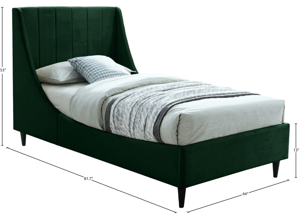 Eva Velvet Upholstered Bed, Green, Twin