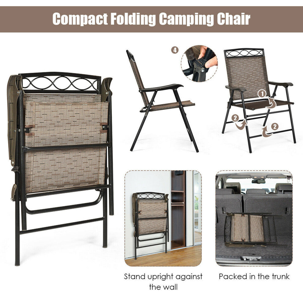 Costway 2PCS Folding Chairs Patio Garden Outdoor w/Steel Frame Armrest Footrest