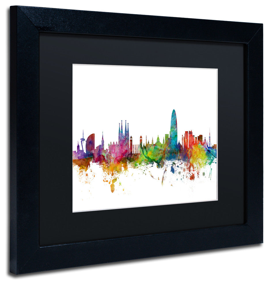 "Barcelona, Spain Skyline" Matted Framed Canvas Art by Michael Tompsett