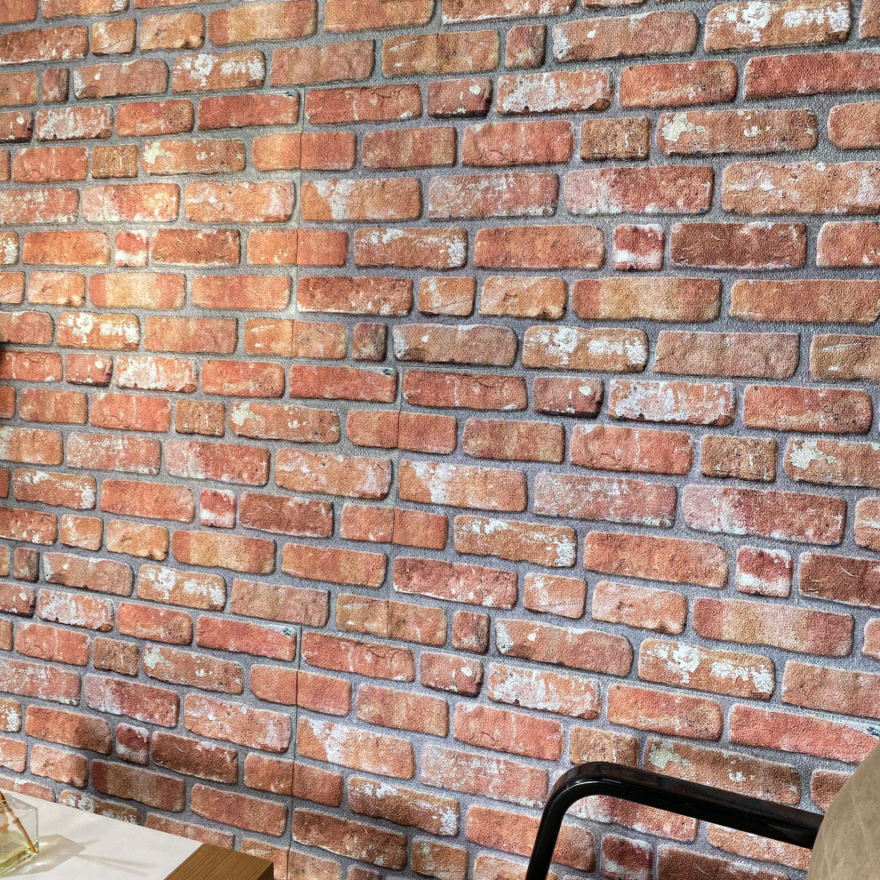 Faux Brick 3D Wall Panels, Red Orange, Set of 10, Covers 54 sq ft