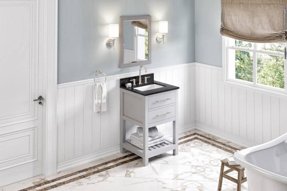 Wavecrest Contemporary Grey 24" Vanity, Black Granite Vanity Top