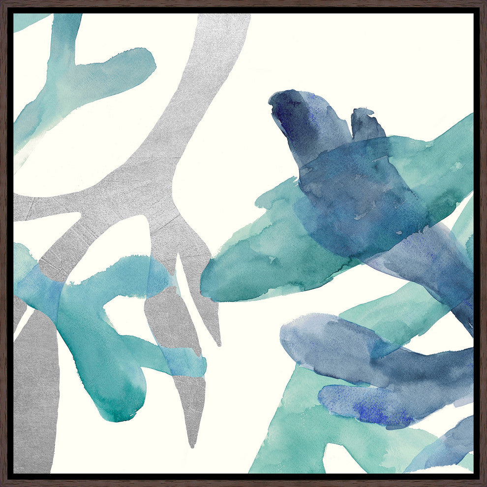 Aquamarine II, 37.25"x37.25", Espresso Natural Wood Gallery Floater