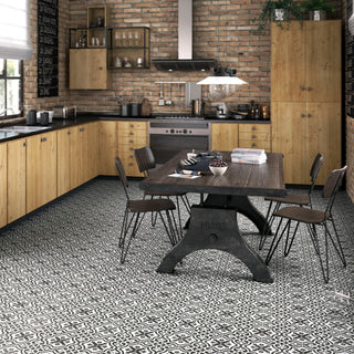 Berkeley Encaustic Ceramic Floor and Wall Tile, Charcoal Brown
