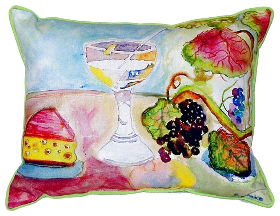 Betsy Drake Wine & Cheese Small Indoor/Outdoor Pillow 11x14