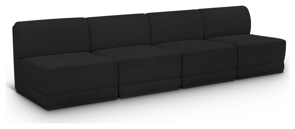 Ollie Black Boucle Fabric Straight Modular Sofa, Black, 4-Piece: 4 Armless Chair