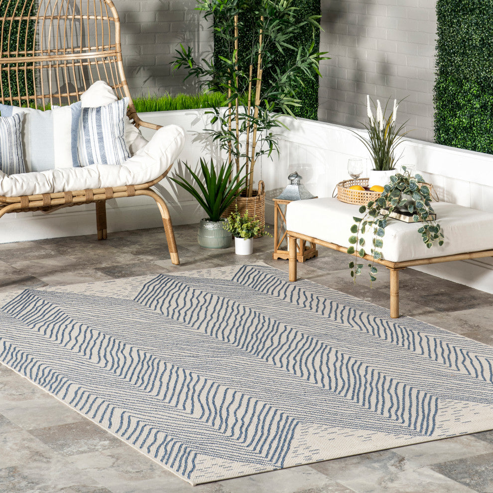 Nuloom Geometric Chevron Outdoor Area Rug, Blue 5'3"x7'6"