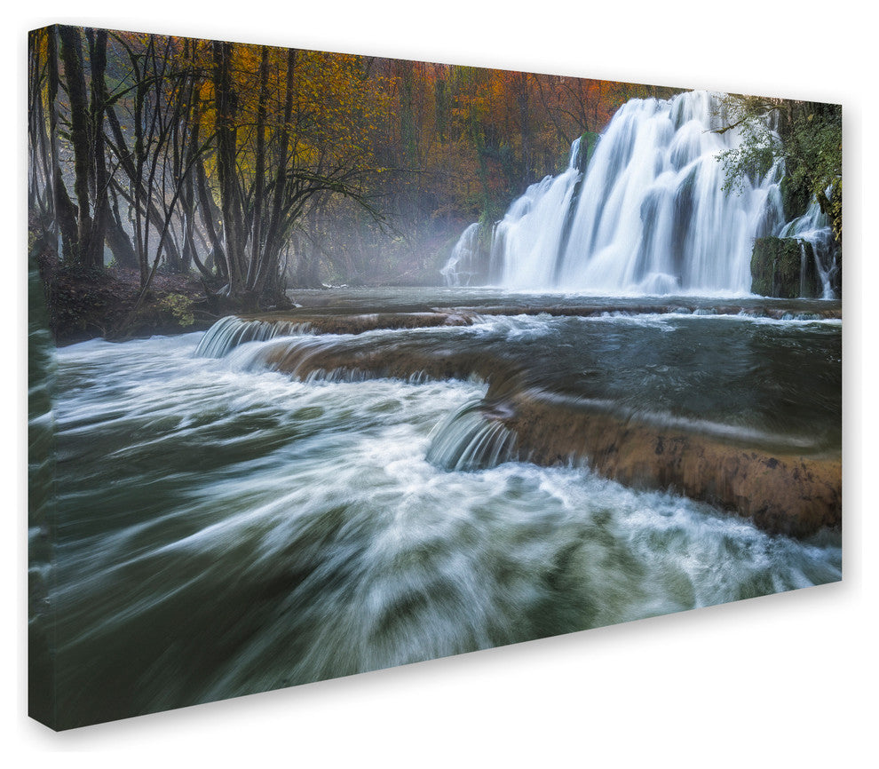 Mathieu Rivrin ''Waterfalls of Tufs in Jura'' Canvas Art, 16x24