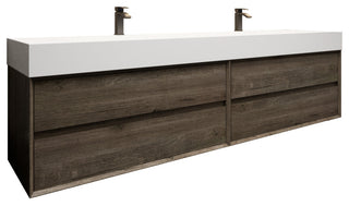 MAX 84" Double Floating Bath Vanity With Acrylic Sink, Coffee Wood, Gray Oak