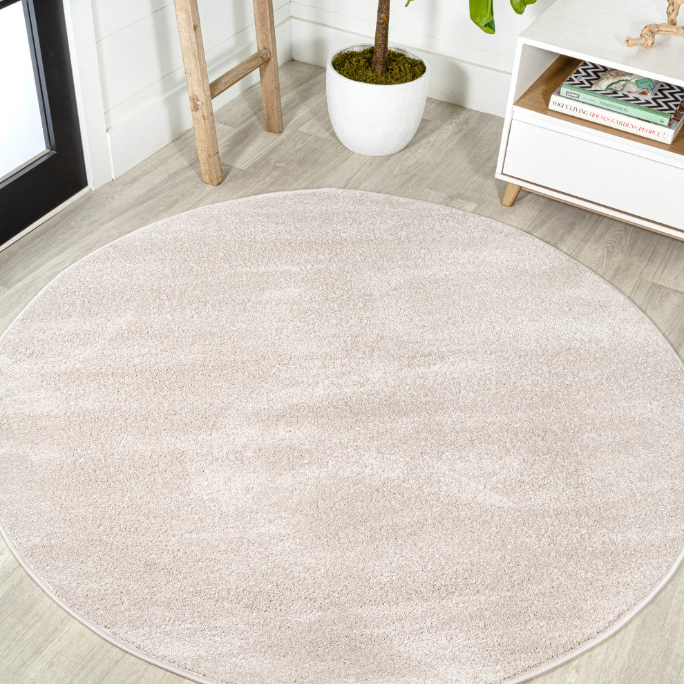 Haze Solid Low-Pile Runner Rug, Ivory, 5' Round