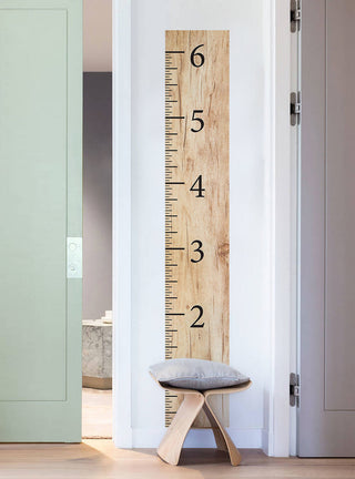 Wooden Look Growth Chart Ruler Vinyl Wall Sticker, Birch
